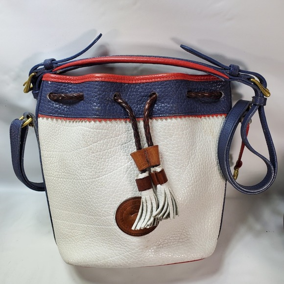 Dooney & Bourke Handbags - Vintage DOONEY & BOURKE White Blue Red Leather Teton Drawstring Bag Shoulder
